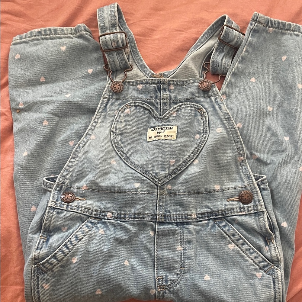 Oshkosh Light Blue Denim Overalls with Heart Detail 3T